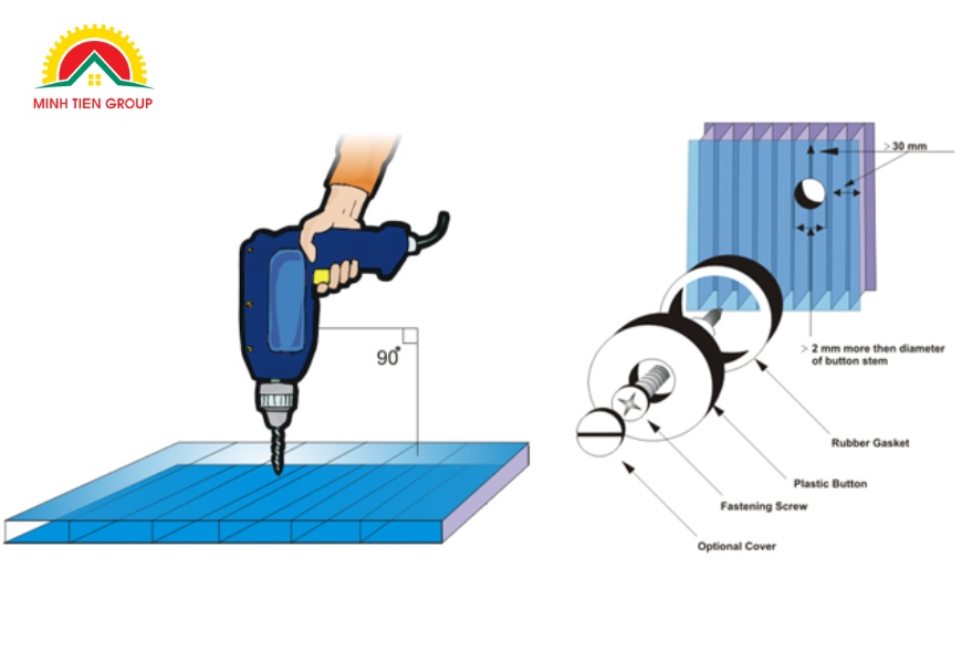 Dùng vít cố định tấm polycarbonate rỗng ruột