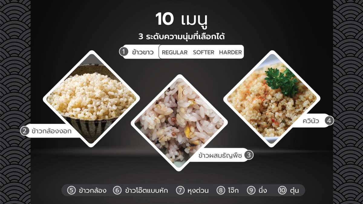 Nồi cơm điện tử cao tần Zojirushi NW-QAQ10-BA - 1.0L - Màu Đen 8 Thực đơn nấu ăn dinh dưỡng: gạo lức, gạo lứt GABA, yến mạch cắt nhỏ, hạt diêm mạch