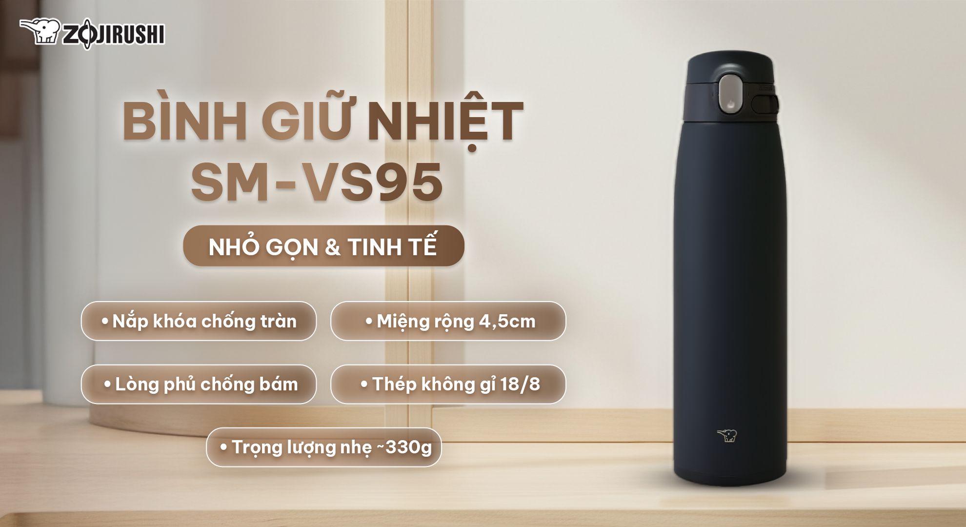 Bình giữ nhiệt của Nhật loại nào đáng mua hiện nay 7 Bình giữ nhiệt sử dụng công nghệ SlickSteel và cơ chế nắp khóa chống tràn tạo nên khả năng giữ nhiệt tốt cho bình Zojirushi