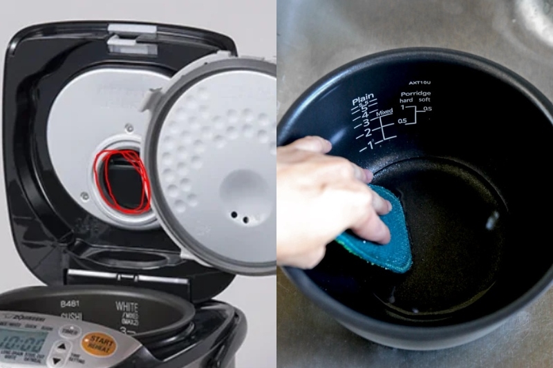 Hướng dẫn sử dụng nồi cơm điện Zojirushi từ A đến Z 7 Dùng miếng mút mềm để vệ sinh lòng nồi sau mỗi lần nấu để giữ lớp phủ chống dính được lâu